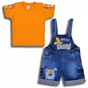 Boys Yellow and Blue Embroidered Dungaree Set