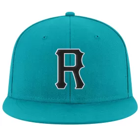 Custom Aqua Black-White Stitched Adjustable Snapback Hat