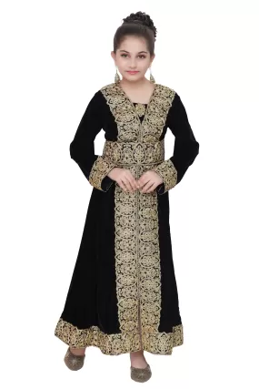 Designer Kaftan Black Velvet Dress For Kids