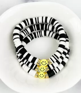 Heishi Color Pop Bracelet Black&White Multi(Smiley Face)