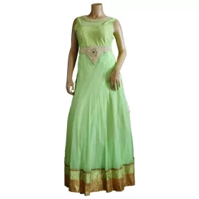 Light green embroidered floor length gown