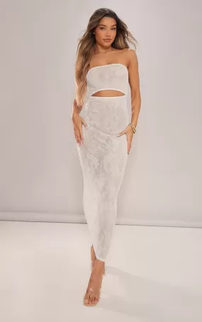 Mesh panel bandeau maxi dress in cream