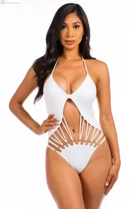 One Piece Swimsuit Solid String Hollow Out