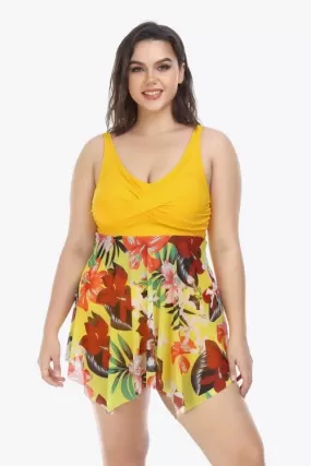 Women's Plus Floral Asymmetrical Hem Two-Piece Swimsuit